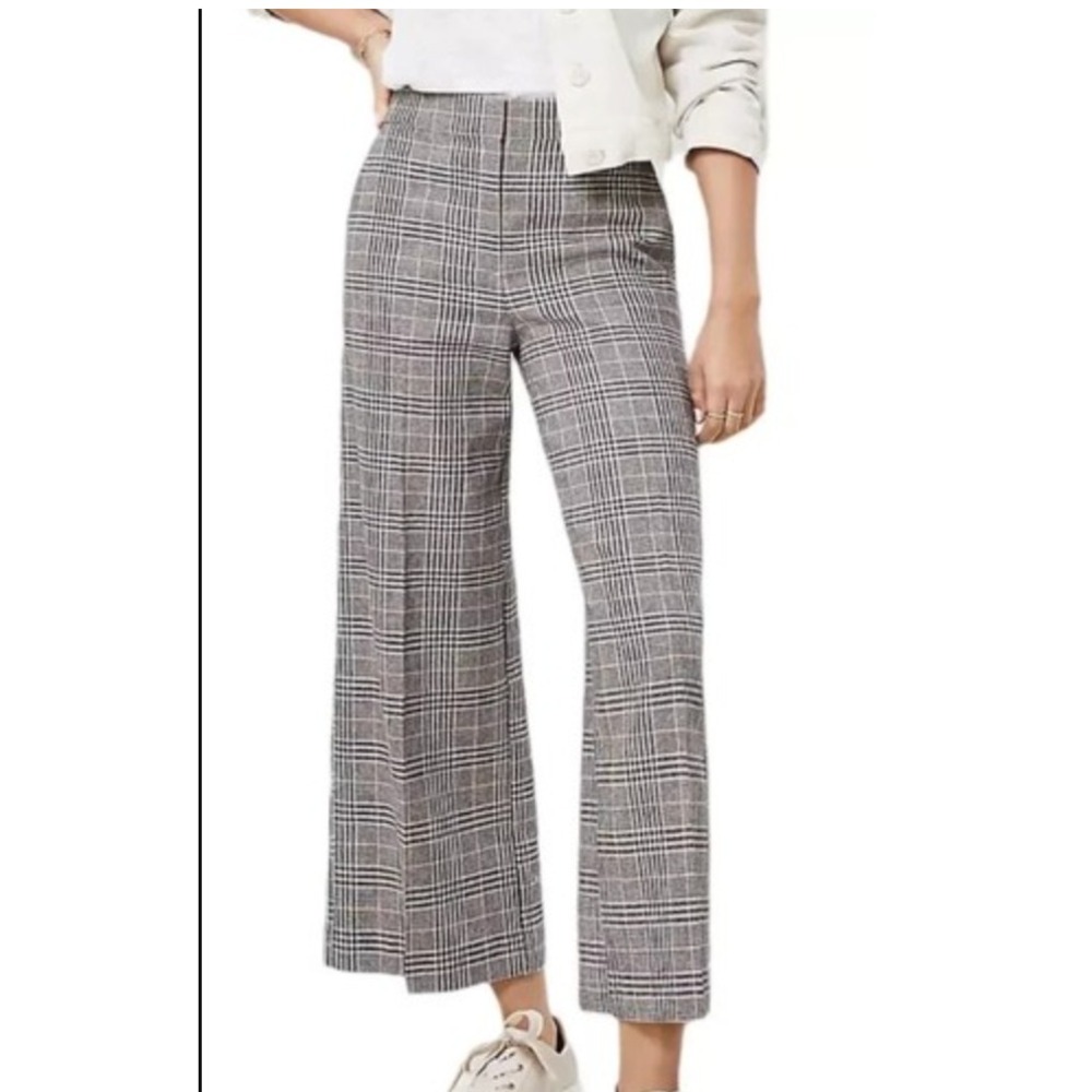 LOFT Plaid Wide Leg Pants in Black & White